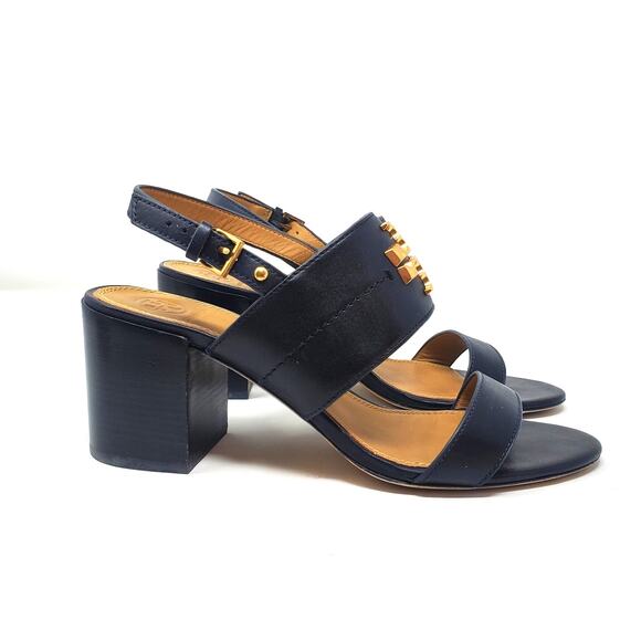 Tory Burch Everly 65MM Heeled Sandals Soft Calf Leather Black 60222 Size US 9 - Picture 3 of 10